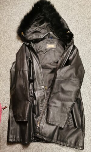 Jakke str XL - Læder Jakke med pels kant på hætten